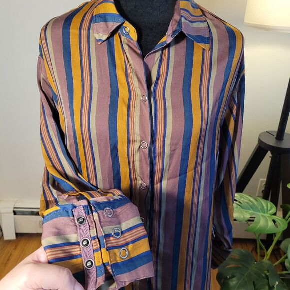 Free people We The Free All Smiles Striped Shirt Multocolor Size XS Oversized - Picture 10 of 13